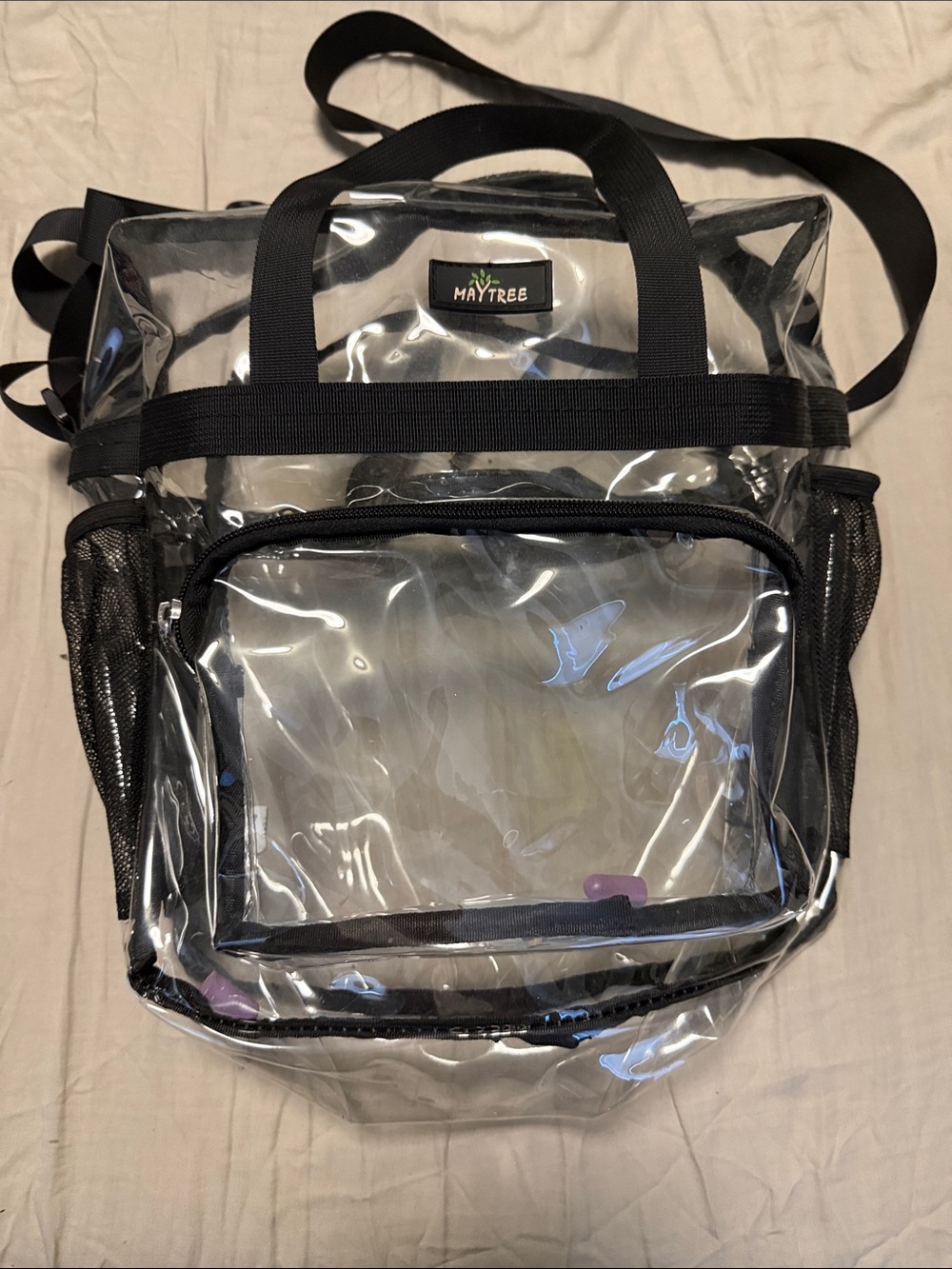 Clear Black PVC Tote Bag with Front Pocket